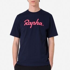 Rapha Navy Short Sleeve Tee with Pink Logo